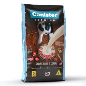 Embalagem de Canister Cães Filhotes Carne, Leite e Cereais