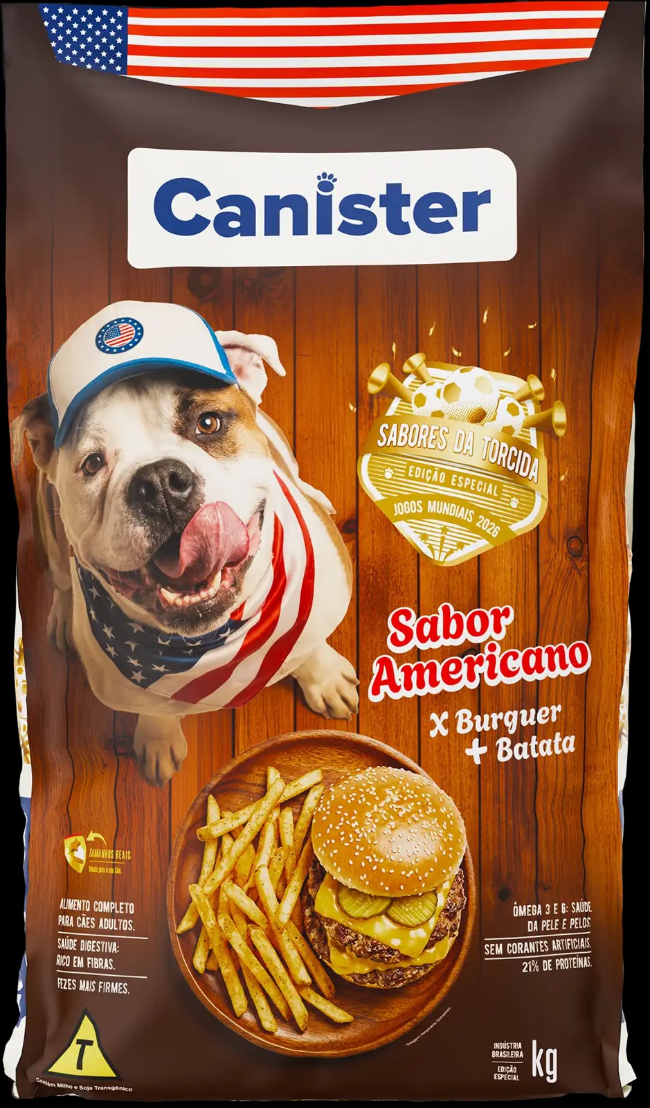 Embalagem de Canister Sabores da Torcida Cão American Burguer